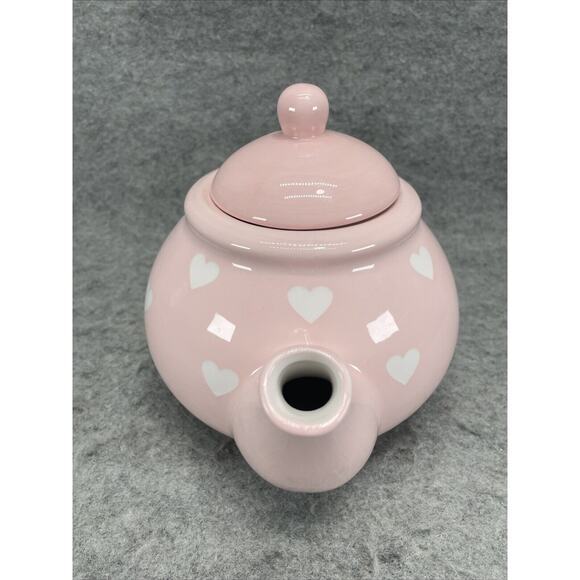 Terramoto Ceramic Pink and White Heart Polka Dot Tea Pot Valentines Day Crazing - Picture 4 of 7
